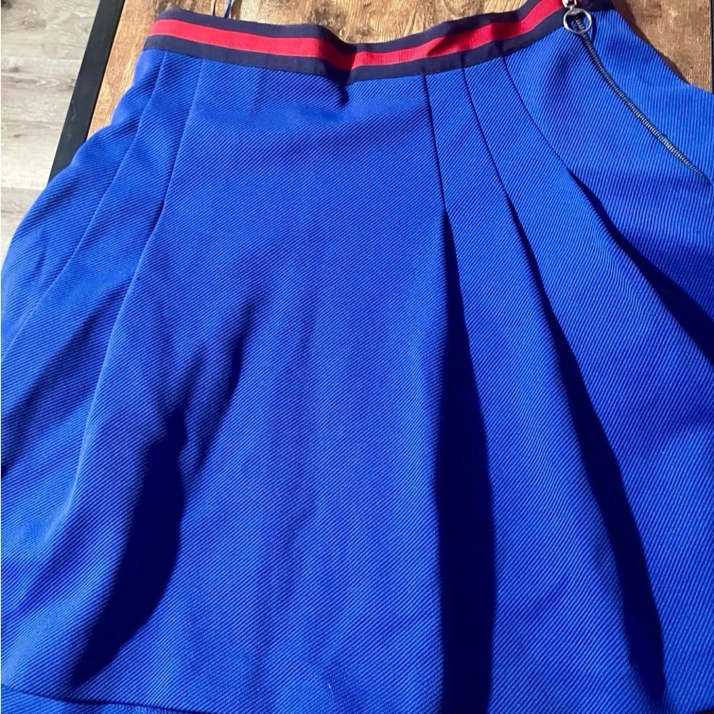 Gucci Royal Blue Skater Skirt with Red and Black Waistband